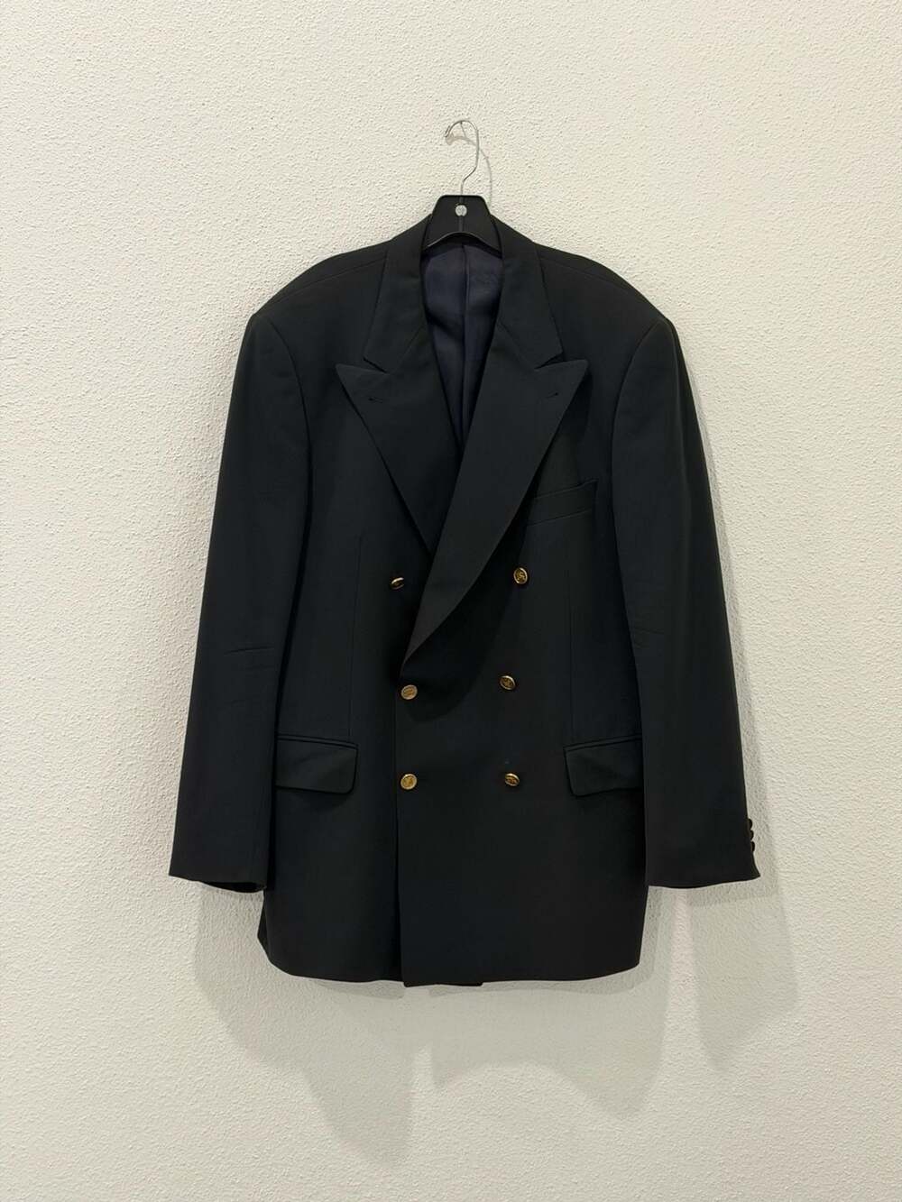 Vintage Burberrys Double Breasted Wool Blazer Black Gold Buttons